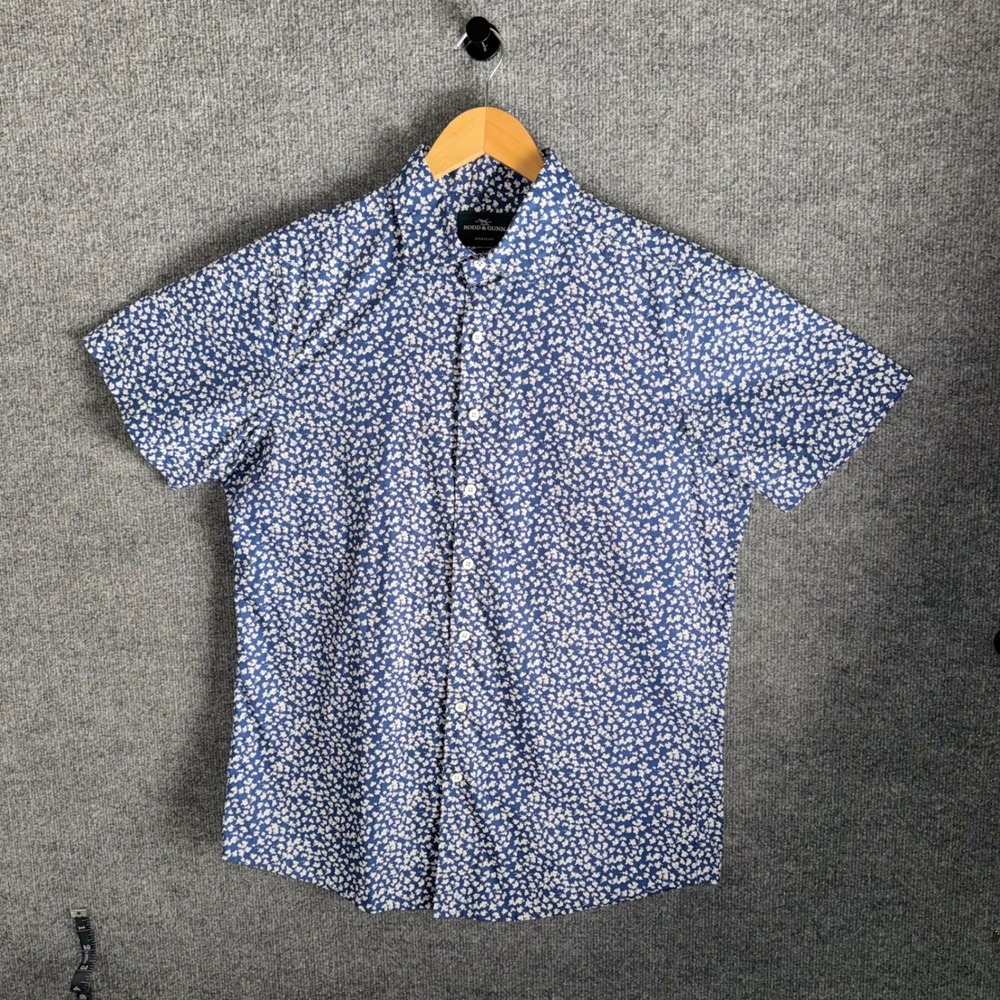 Rodd & Gunn Mens Sports Fit Short Sleeve Floral Button Down Shirt Navy Blue L